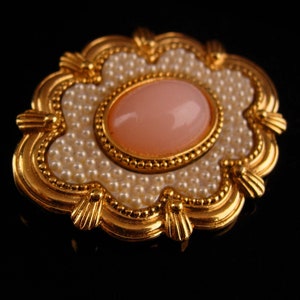 Antique style Victorian brooch edwardian seed pearl pin rose quartz estate jewelry womens anniversary gift image 2