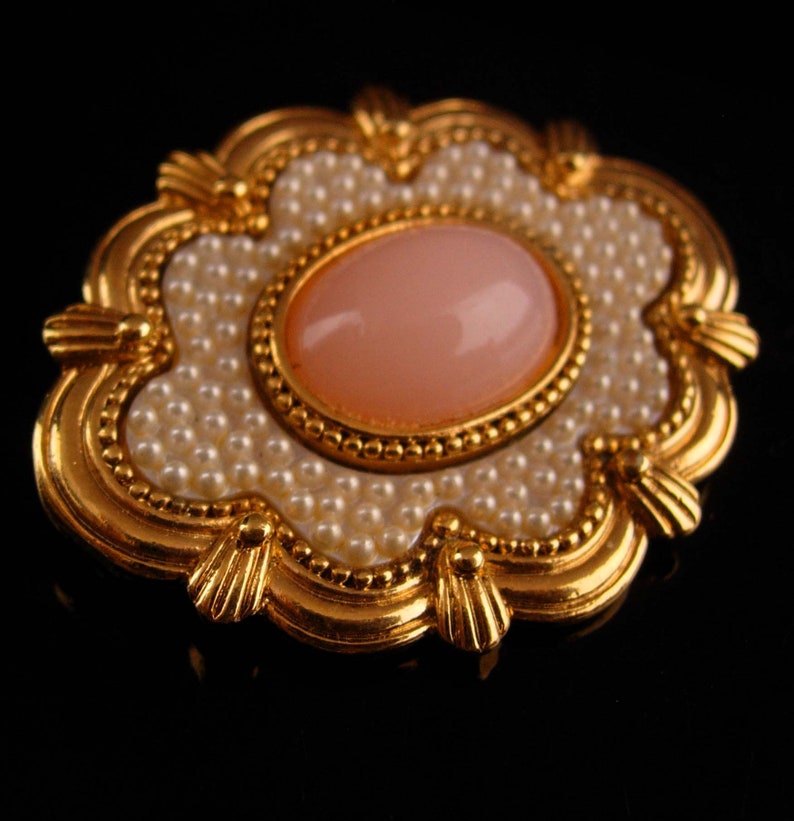 Antique style Victorian brooch edwardian seed pearl pin rose quartz estate jewelry womens anniversary gift image 2