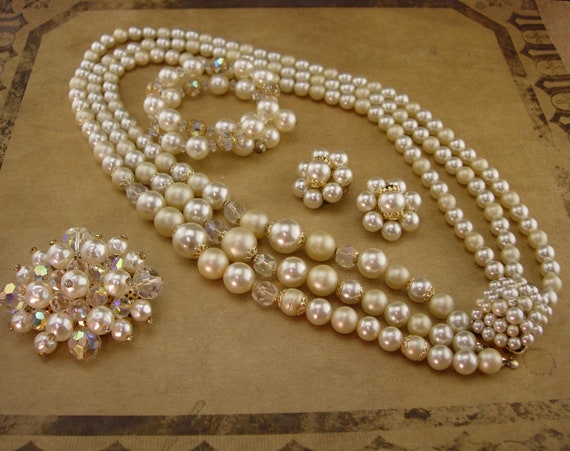 Vintage Pearl necklace parure  / pearl bracelet /… - image 3