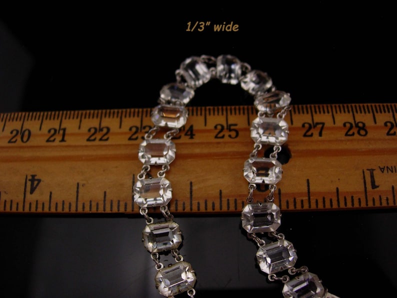 Vintage Art deco rock crystal bracelet / Antique brilliant faceted open back quartz bracelet estate jewelry safety chain image 6