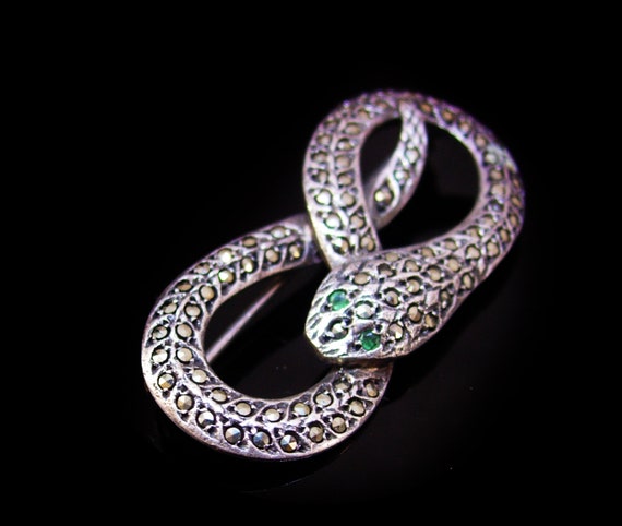 Exotic sterling  Snake brooch - Brilliant marcasi… - image 2