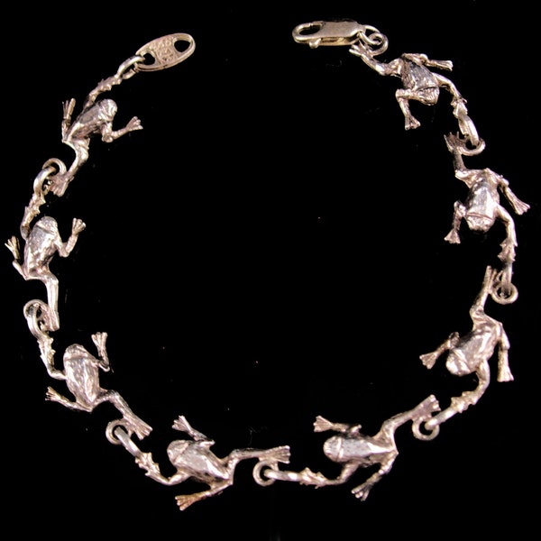 8 » Kiss a FROG sterling bracelet - bijoux signés vintage - crapaud de conte de fées - cadeau féminin fantaisiste - nouveauté prince charmante grenouille