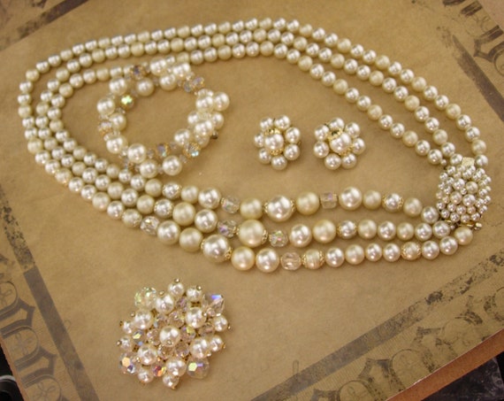 Vintage Pearl necklace parure  / pearl bracelet /… - image 2