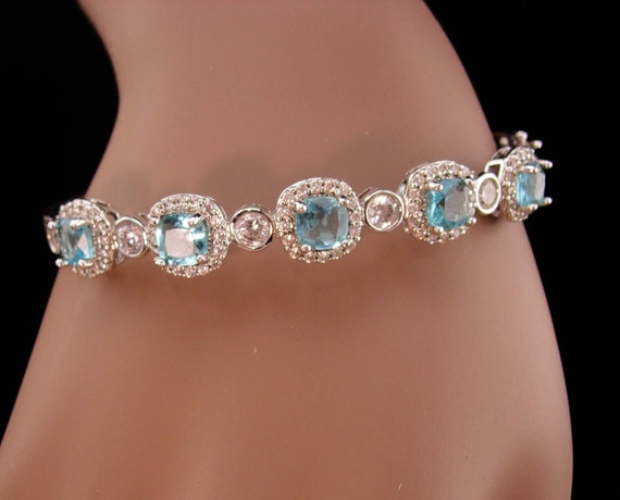 Stunning Blue topaz sterling bracelet - silver sw… - image 1