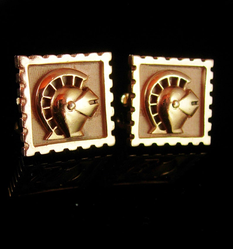 Vintage Knight cufflinks ANSON medieval chess knight renaissance designer royal wedding groom gold gift designer mens jewelry