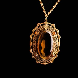 Antique Czech necklace Victorian snake design Vintage yellow faceted glass filigree pendant gothic drop edwardian jewelry image 1