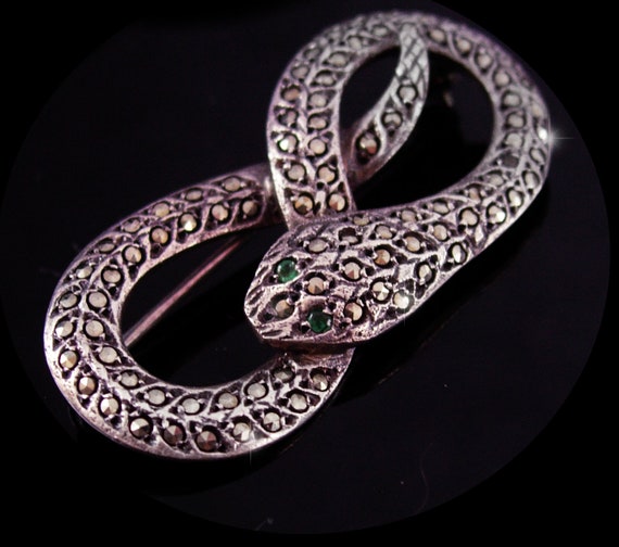 Exotic sterling  Snake brooch - Brilliant marcasi… - image 1