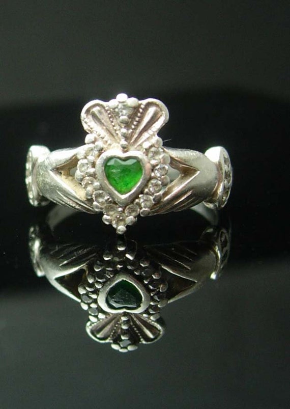 12 Diamond IRISH Claddagh Ring Vintage sterling C… - image 2