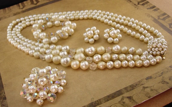 Vintage Pearl necklace parure  / pearl bracelet /… - image 5