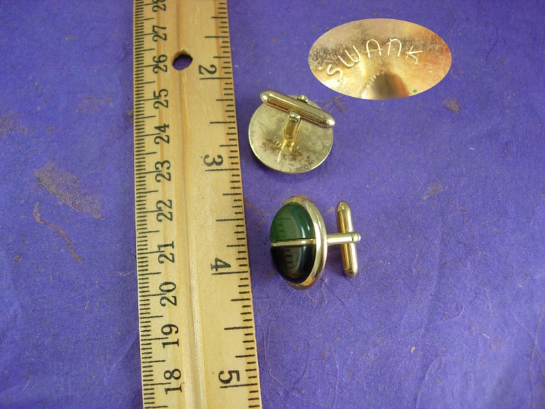 Vintage green cuff links two tone color Swank gold cufflinks anniversary fathers day good luck Irish
