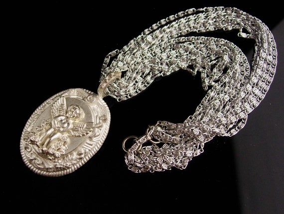 Signed gothic  Angel necklace / silver milagro  c… - image 5