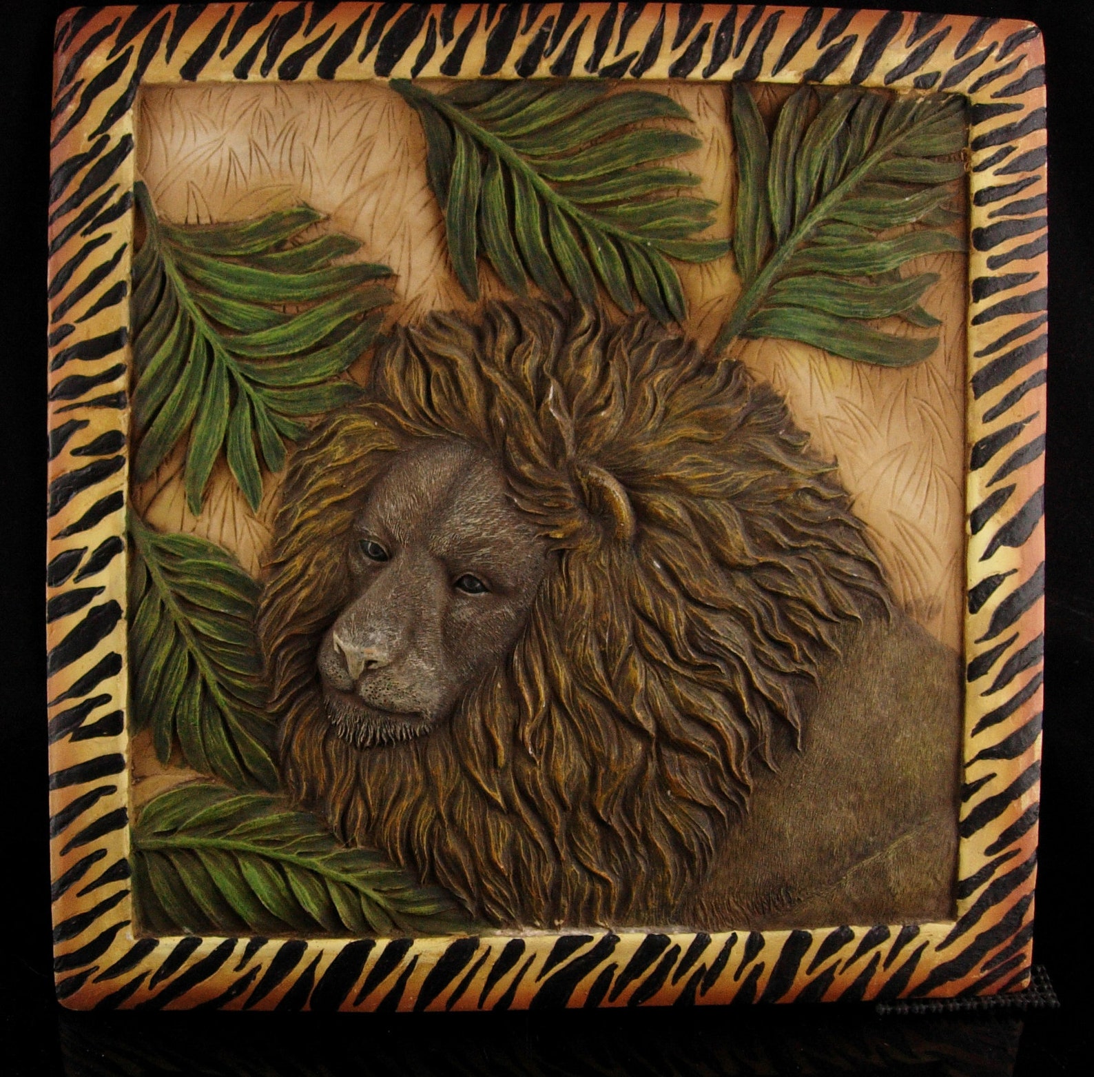 Vintage Lion Tile Hanging Pottery Monkey Plaque Safari Etsy