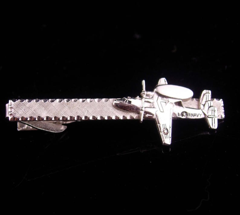 Airplane Tie clip Vintage Navy Reconnaissance silver tie bar military Squadron mans jewelry aviator gift mens gift