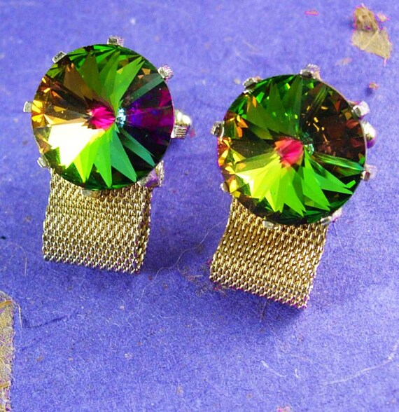 Vintage Prism Cufflinks - Irish green - golden Me… - image 1