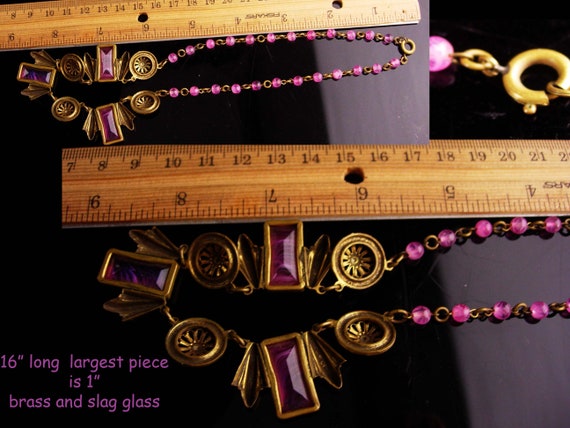 Vintage Czech Necklace -  Art deco Brass pendants… - image 4
