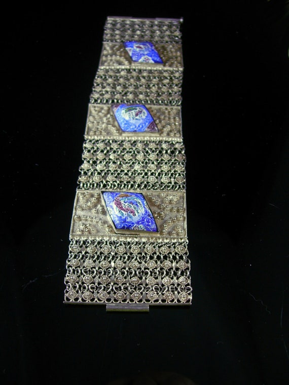 HUGE Persian Enamel Bracelet - vintage Tribal etr… - image 4