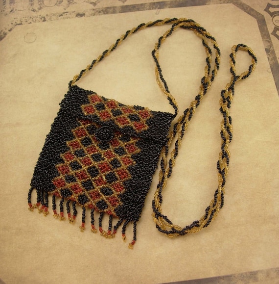 Vintage small Flapper purse / Necklace case - ros… - image 1