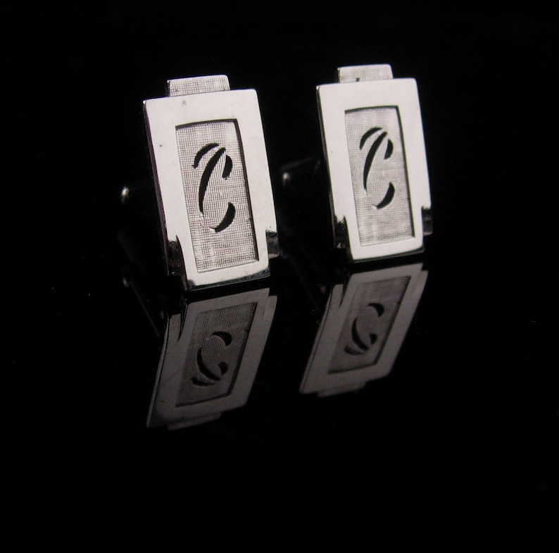 Vintage Personalized cufflinks Letter C silver Fancy initial C Wedding set gift for dad anniversary gift stocking stuffer