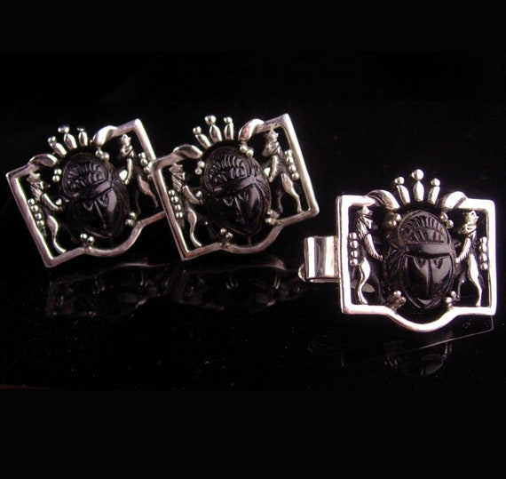 LARGE Scarab cufflinks / lion set - Egyptian beetl