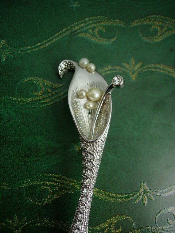 Vintage Bridal Tussie mussie Peace Lily Brooch Pe… - image 3