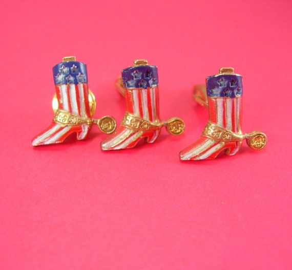 Western Cuff links Patriotic gold flag stripe red… - image 3