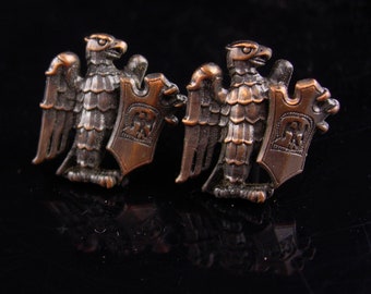Unusual Eagle Cufflinks vintage eagle shield - Patriotic military - officer insignia - uniform symbol - medieval shield - fighting warrior