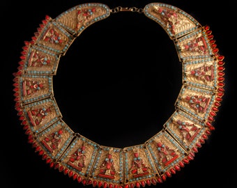 Antique buddha necklace - Huge Primitive Egyptian Revival - vintage Goddess wedding  Collar - statement jewelry
