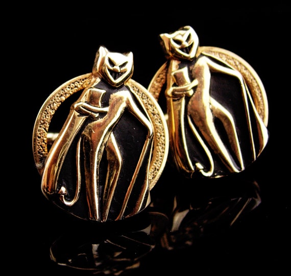 vintage Black cat cufflinks / Halloween cat costu… - image 4