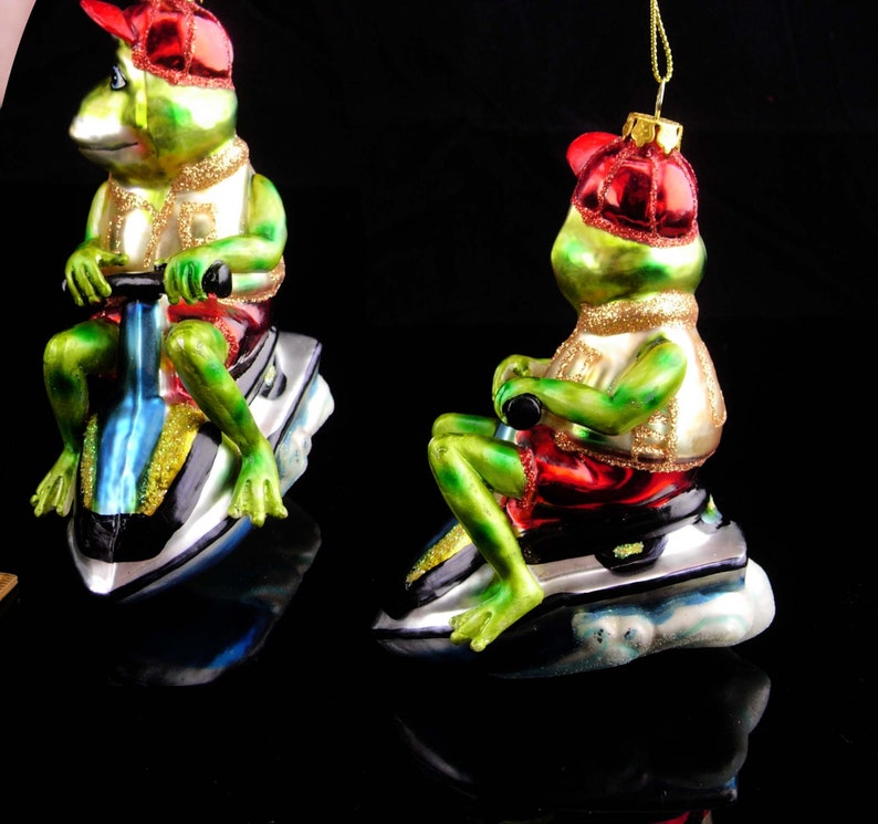 Hilarious FROG Ornament / Glass Ornament / Green Frog on Ski Etsy
