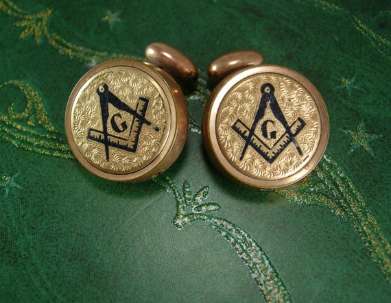 Antique Masonic cuff links Vintage Fraternal Enam… - image 3
