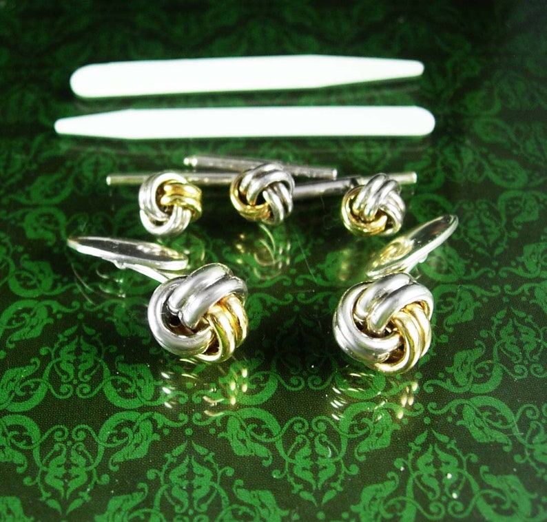 Gold filled LOVE knot Cufflinks Wedding sterling silver eternity button studs collar stays anniversary gift eternity tuxedo set groom gift