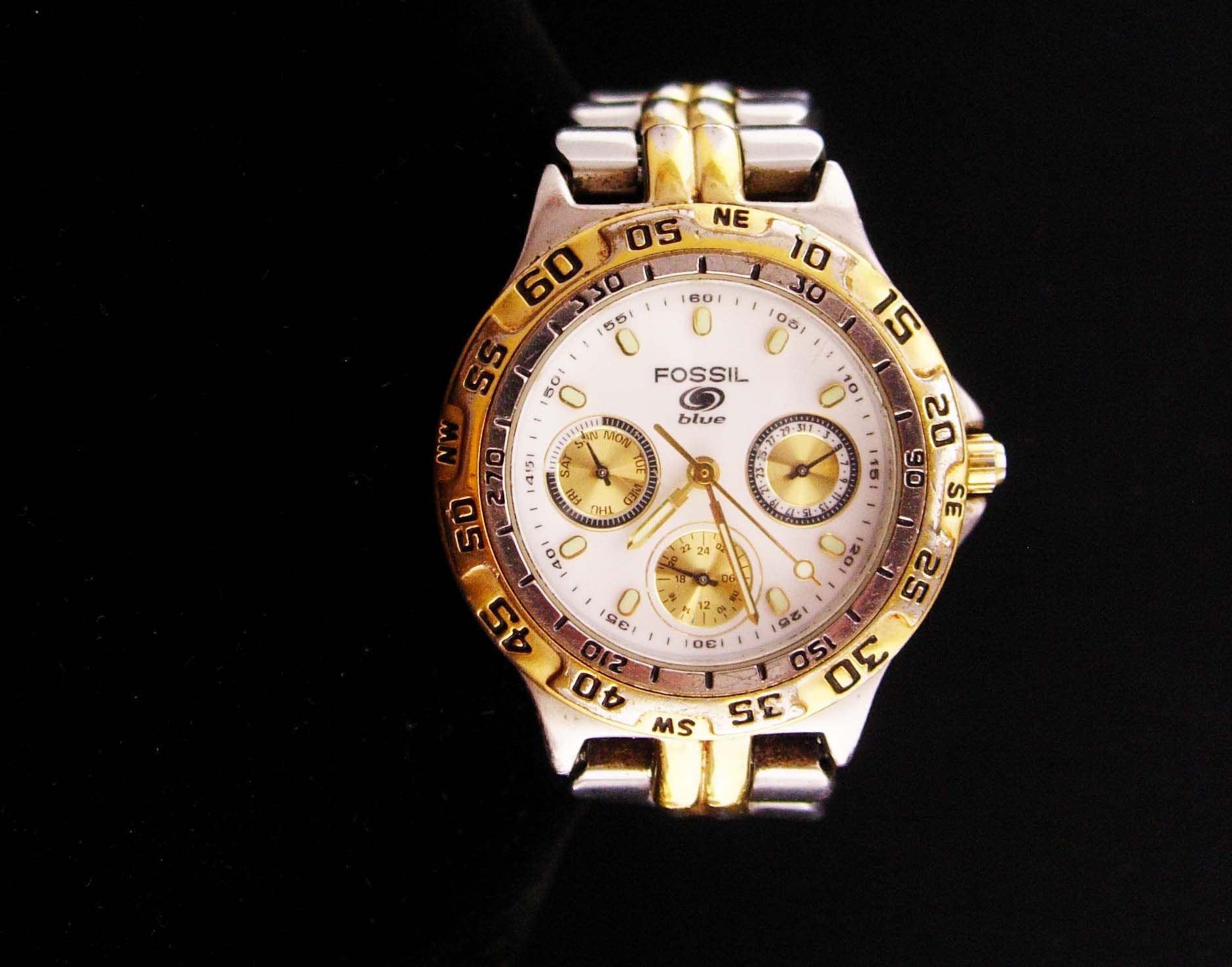 Mens Fossil Blue Chronograph Watch / Silver and Gold Plate Etsy
