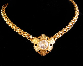 Vintage riesige Kette Halskette - große goldene Strass Halsband - unsigniert E-Mail-Kostüm Schmuck - Geschenk für sie - Statement Schmuck