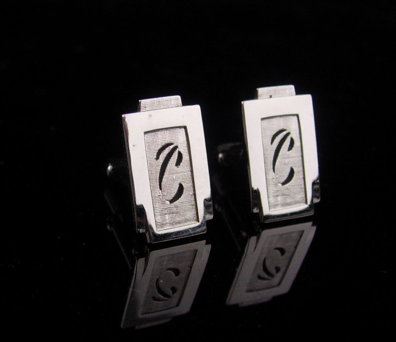 Vintage Personalized cufflinks Letter C silver Fancy initial C Wedding set gift for dad anniversary gift stocking stuffer