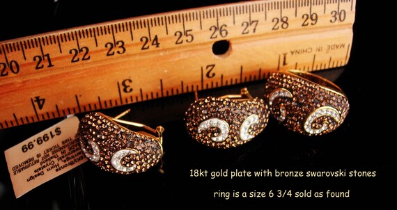 Dazzling Signed Moon earrings - Swarovski pave br… - image 6