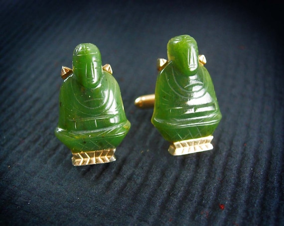 Vintage Buddha Cufflinks Oriental Asian Good Luck… - image 1