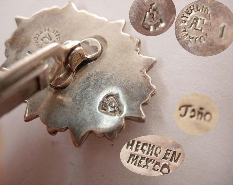 Vintage Turquoise Cufflinks Sterling Etruscan Mexico Taxco Groom cufflinks Artist Signed Jano anniversary gift southwestern jewelry