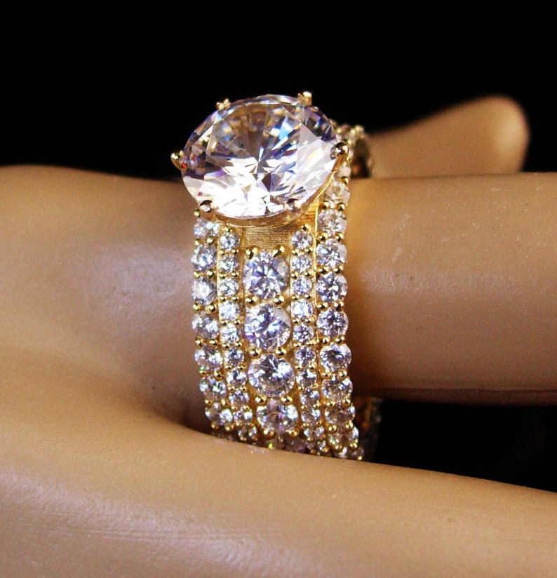 HUGE Engagement ring 4ct absolute pave cz band gold over Etsy