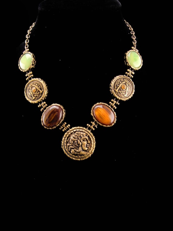 Vintage medieval coin necklace / greek God jewelry / … Gem