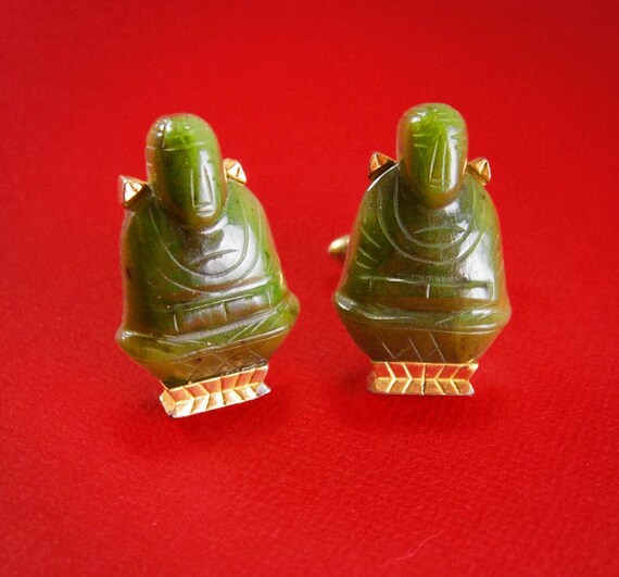 Vintage Buddha Cufflinks Oriental Asian Good Luck… - image 2