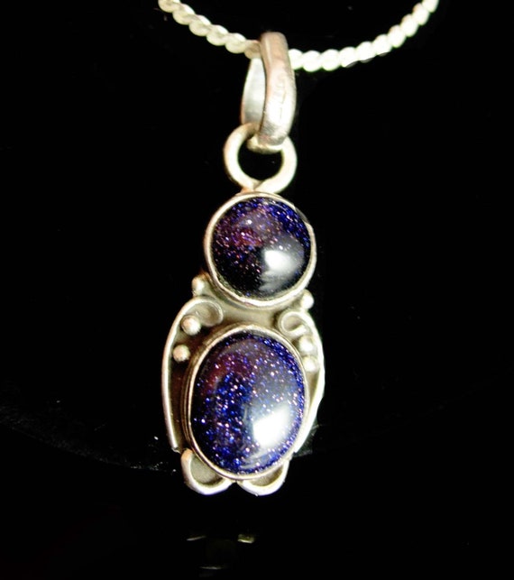 Starry sky Blue Goldstone Necklace Sterling silver