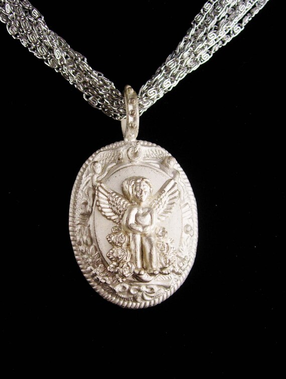 Signed gothic  Angel necklace / silver milagro  c… - image 4