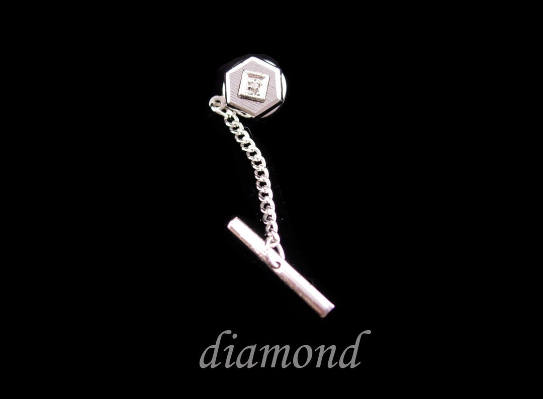 Genuine Diamond Tie Tack / Vintage Sterling Silver Silver / Etsy