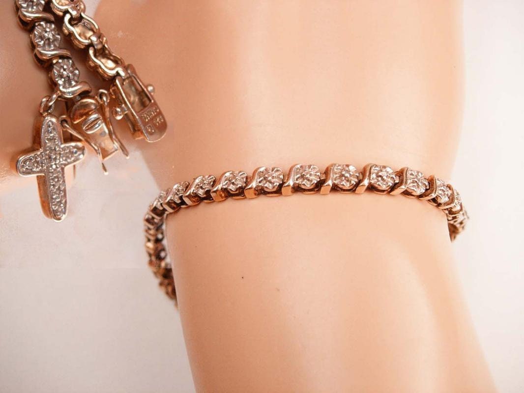 Pulsera religiosa vintage / Pulsera de tenis cruzado Fob Charm de plata esterlina Hallmark Joyería cristiana brillante de cz