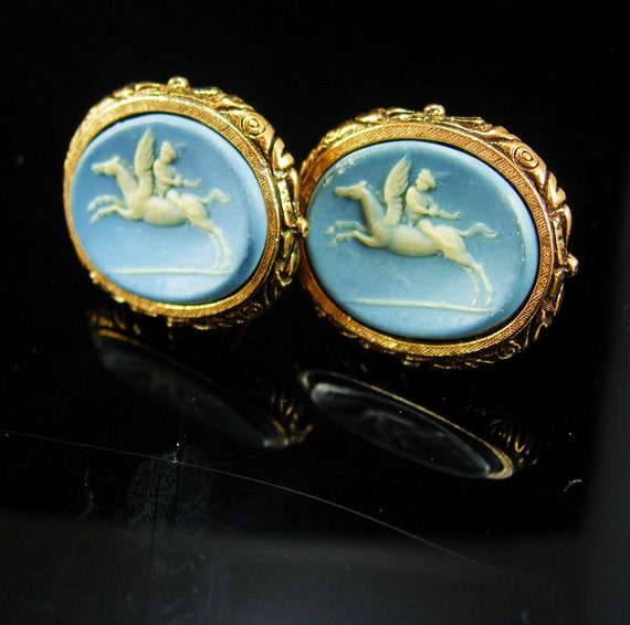 Museum blue Cufflinks Pegasus Vintage Cupid Mythi… - image 2