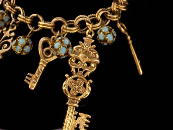 Vintage large skeleton Charm bracelet - turquoise… - image 3