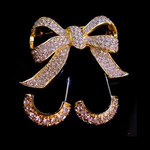 KJL Vintage earrings Pave brilliant rhinestone Bow Brooch Designer hoop pierced Couture jewelry kenneth Jay Lane wedding earrings image 1