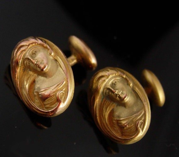 Haunted Art Nouveau cufflinks Antique Alphonzo Mu… - image 1