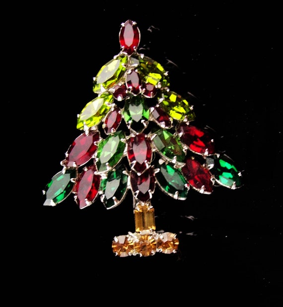 Large NAPIER Christmas Tree Brooch - Marquise Rhi… - image 4