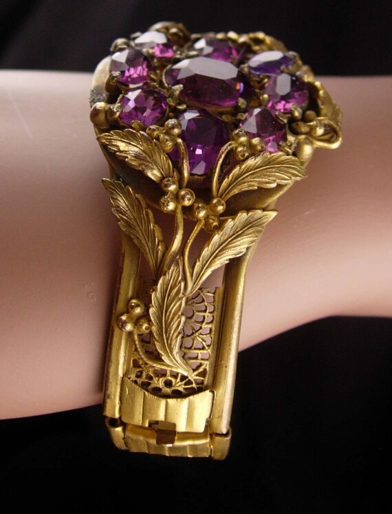 Antique bracelet - Purple rhinestone - art deco b… - image 3